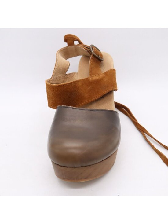 Free People Belmont Brown Leather Ankle Strap High Heel Clogs Women's Sz 36 / 6 - Picture 4 of 16